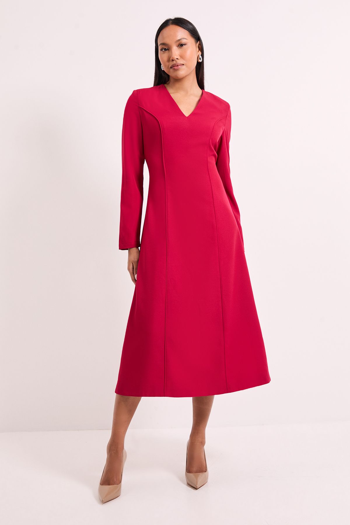 Principles Dark Berry Long Sleeve Binded Midi Dress Berry image 1