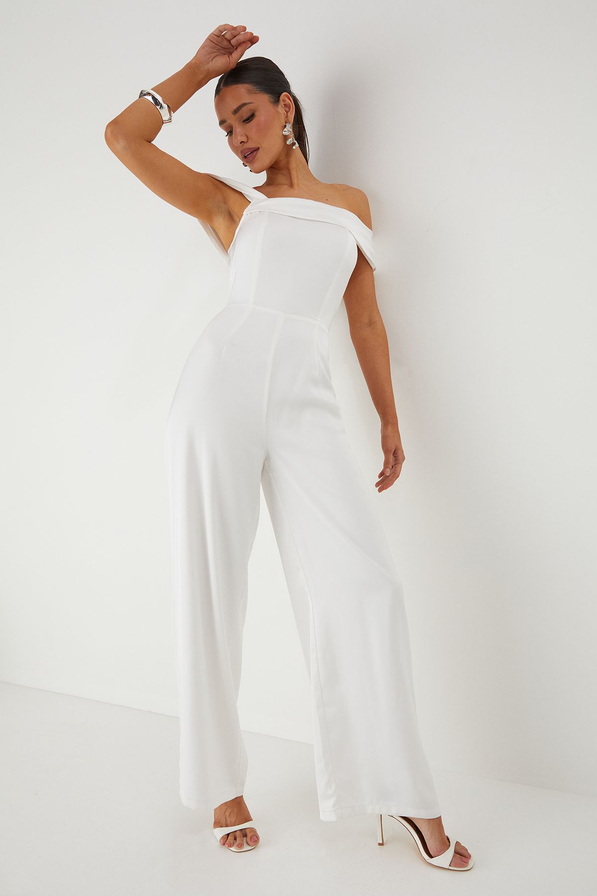 MissPap Bardot Twist Straight Leg Jumpsuit White image 4