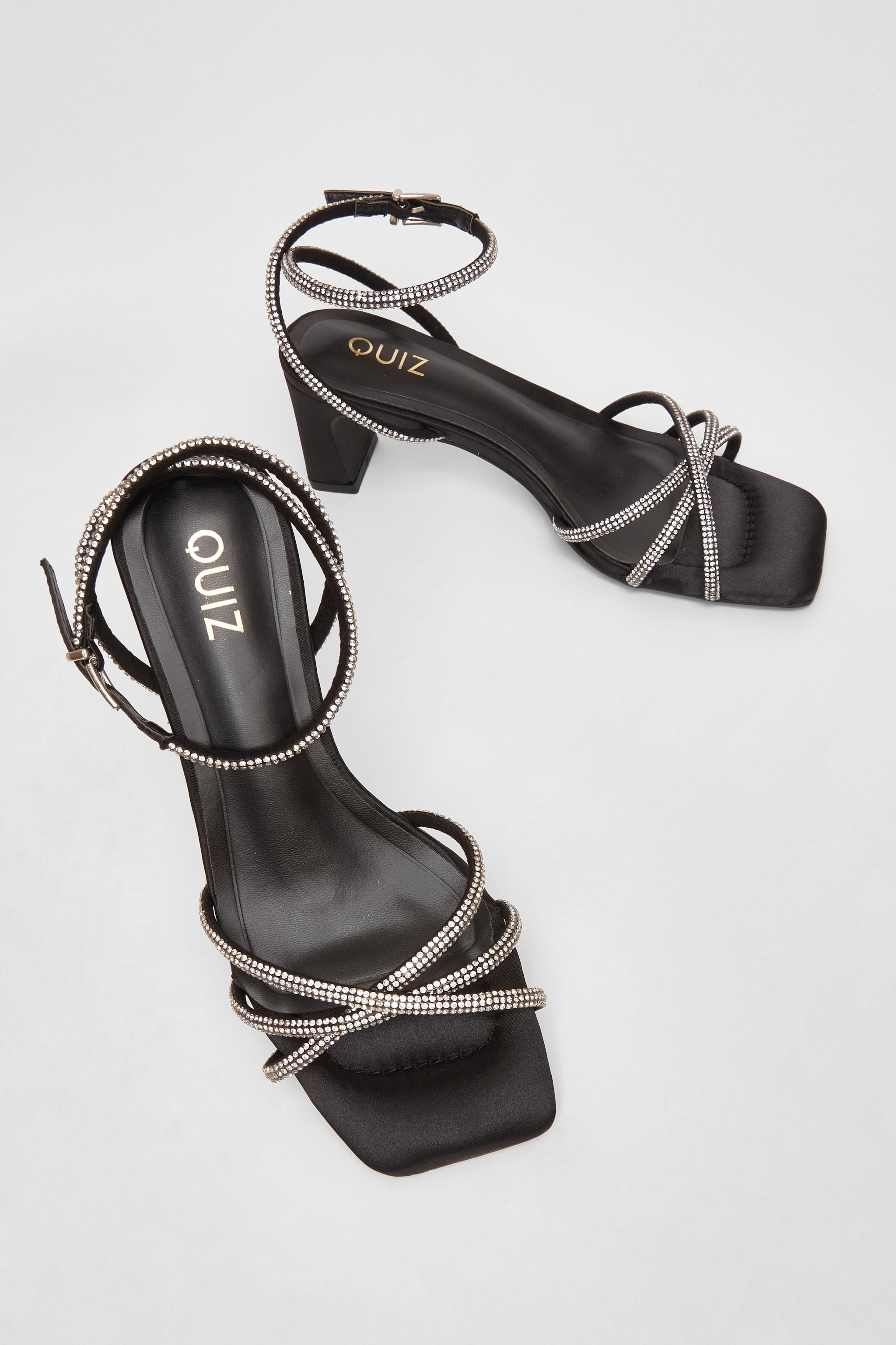 Quiz Black Diamante Strap Block Heels image 2