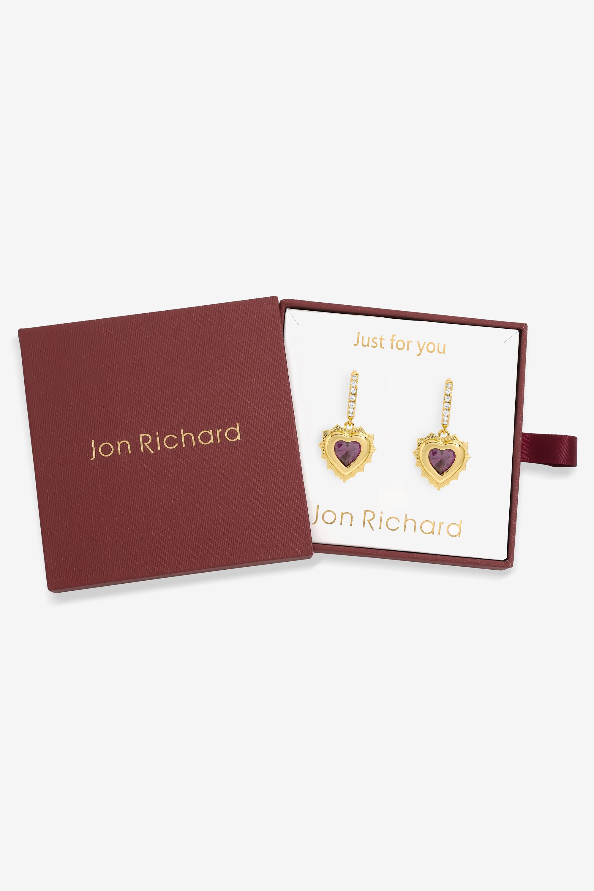 Jon Richard 14Ct Real Gold Plated Heart Birthstone Huggie Earrings - December image 1