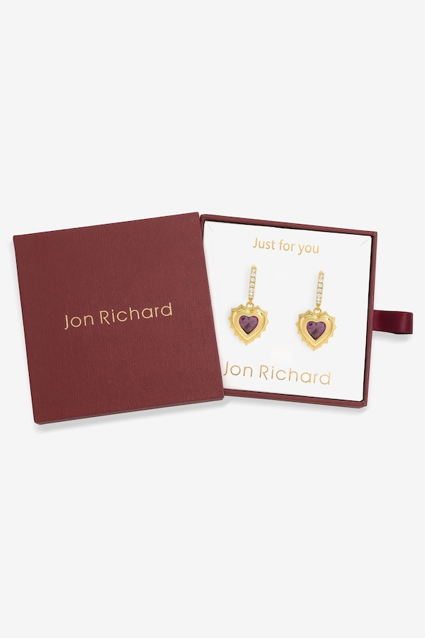 Jon Richard 14Ct Real Gold Plated Heart Birthstone Huggie Earrings - December