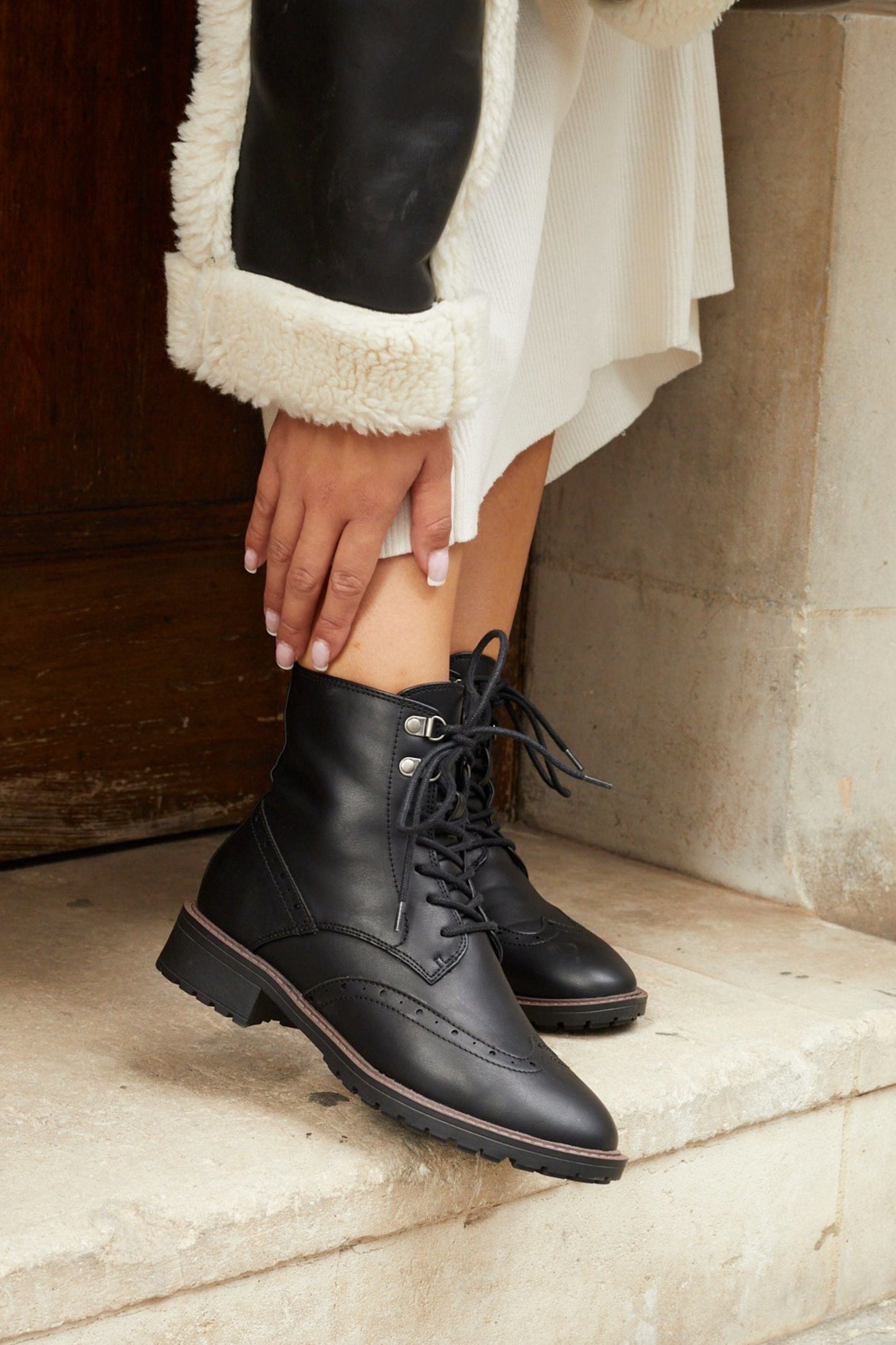 Linzi Ashleigh Black Faux Leather Lace Up Military Boot image 6