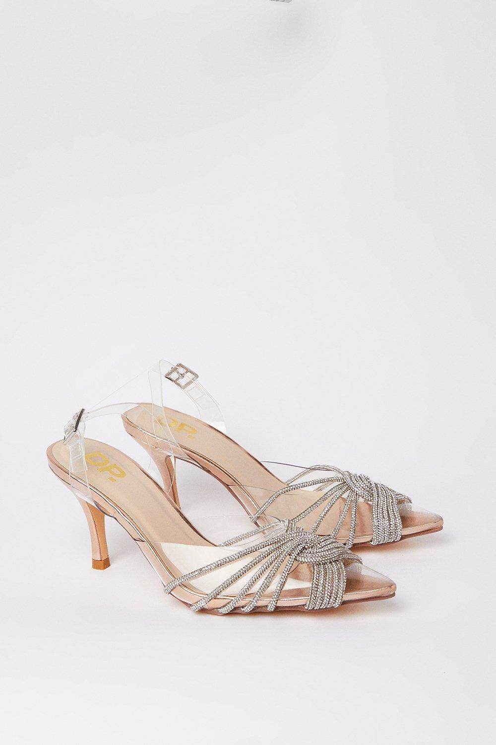 Dorothy Perkins Brooke Crystal Vinyl Sling Back Court Shoes Rose Gold image 3