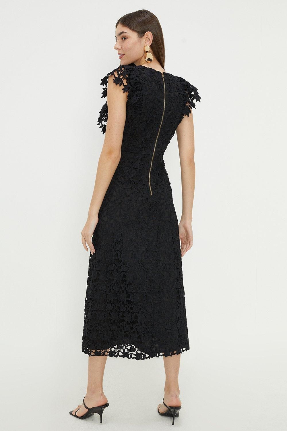 Dorothy Perkins Lace Ruffle Midi Dress Black image 3
