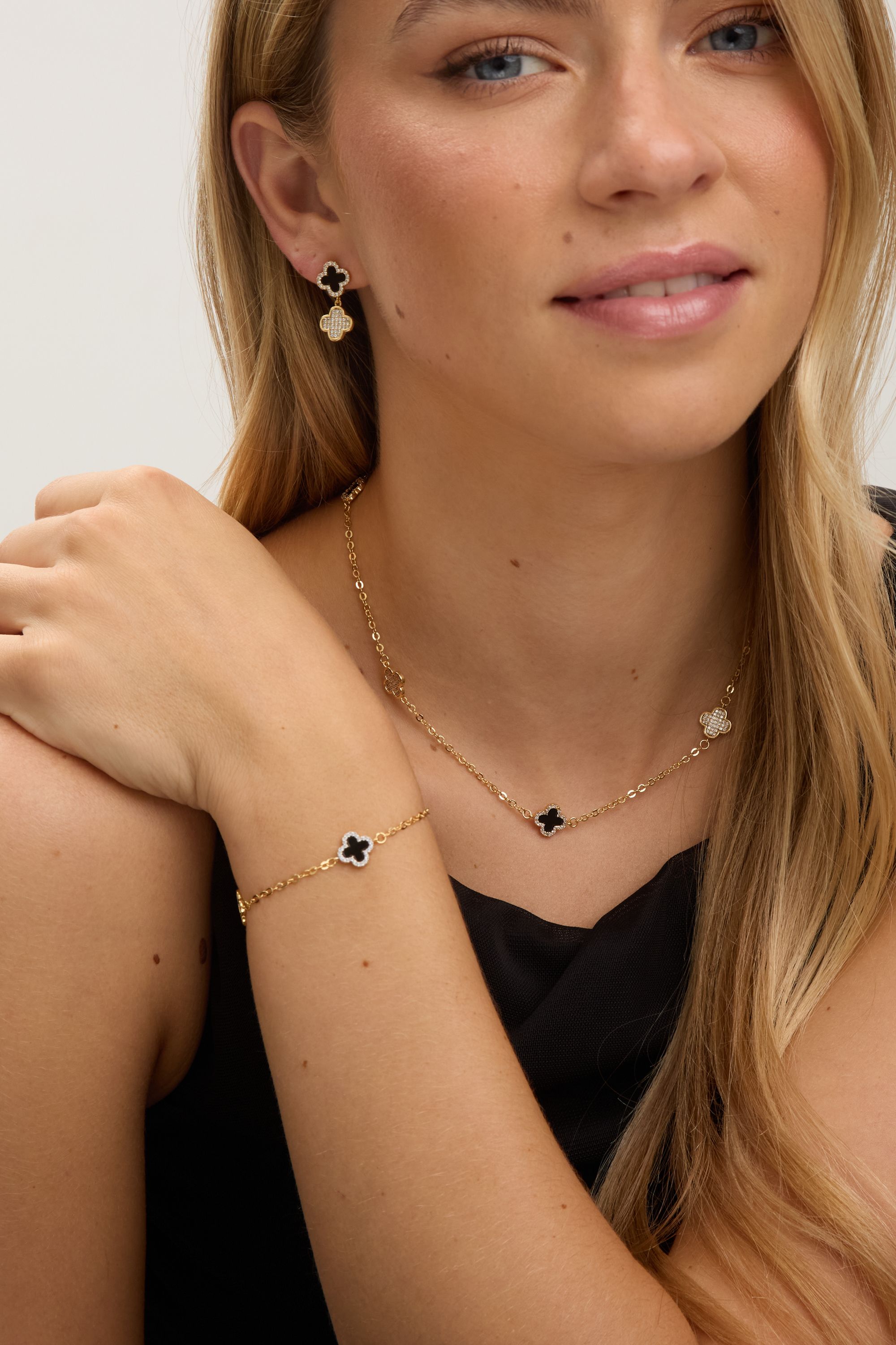 Jon Richard Gold Plated Pave and Jet Clover Necklace image 2