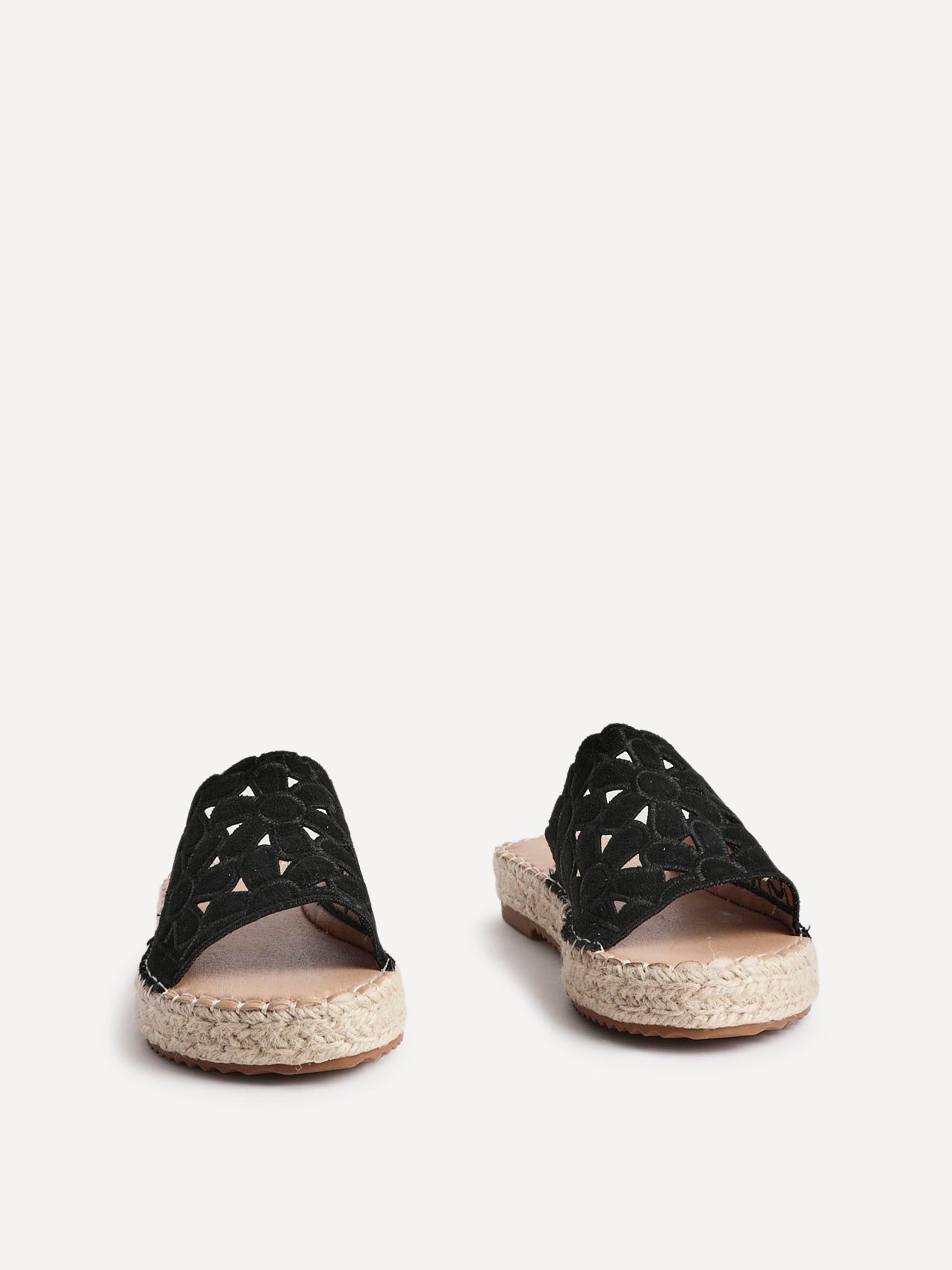 Linzi Parade Black Suede Floral Espadrille Flatform Slider image 3