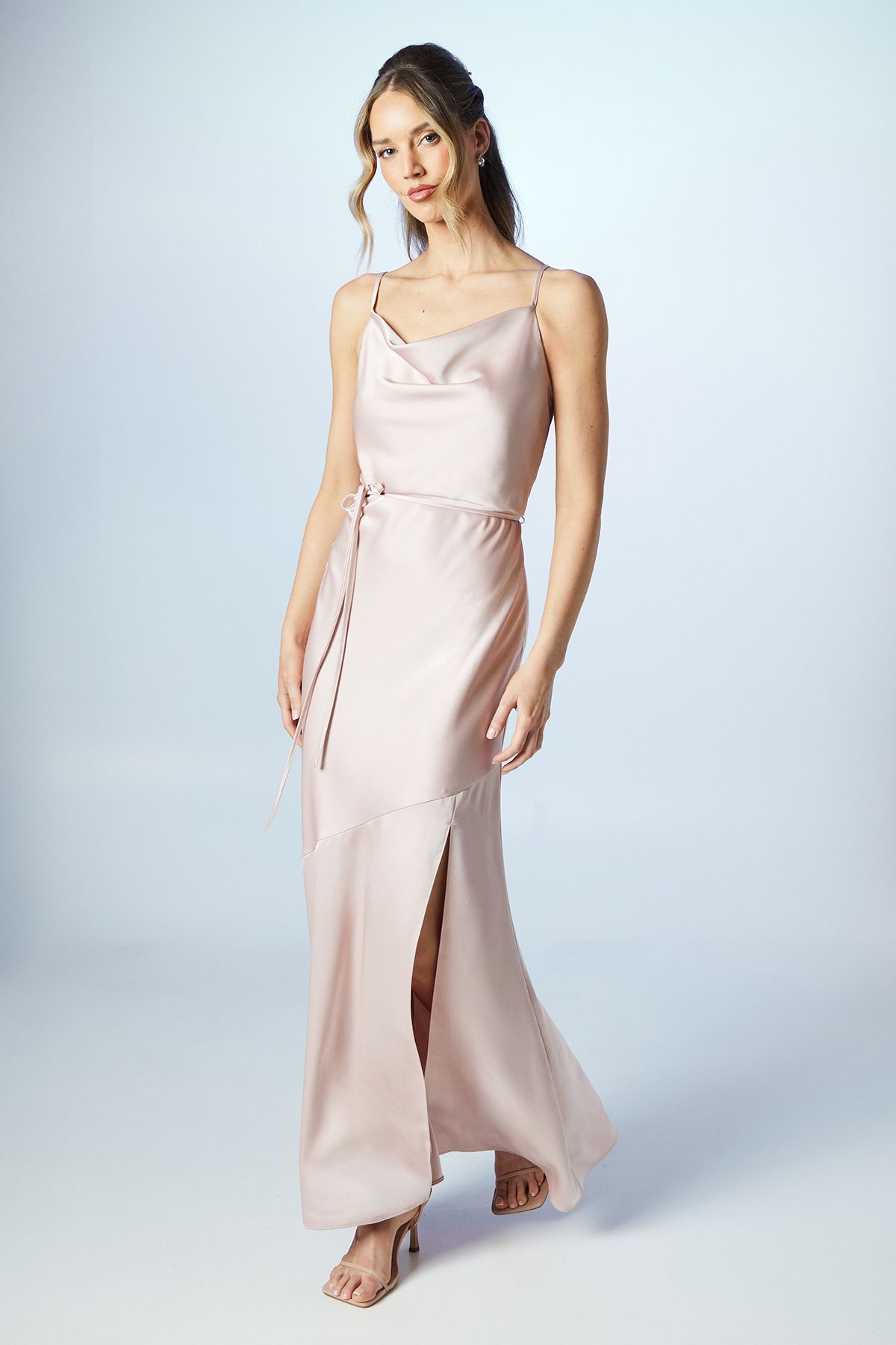 Coast Cowl Neck Satin Slip Maxi Bridesmaid Dress Blush image 2