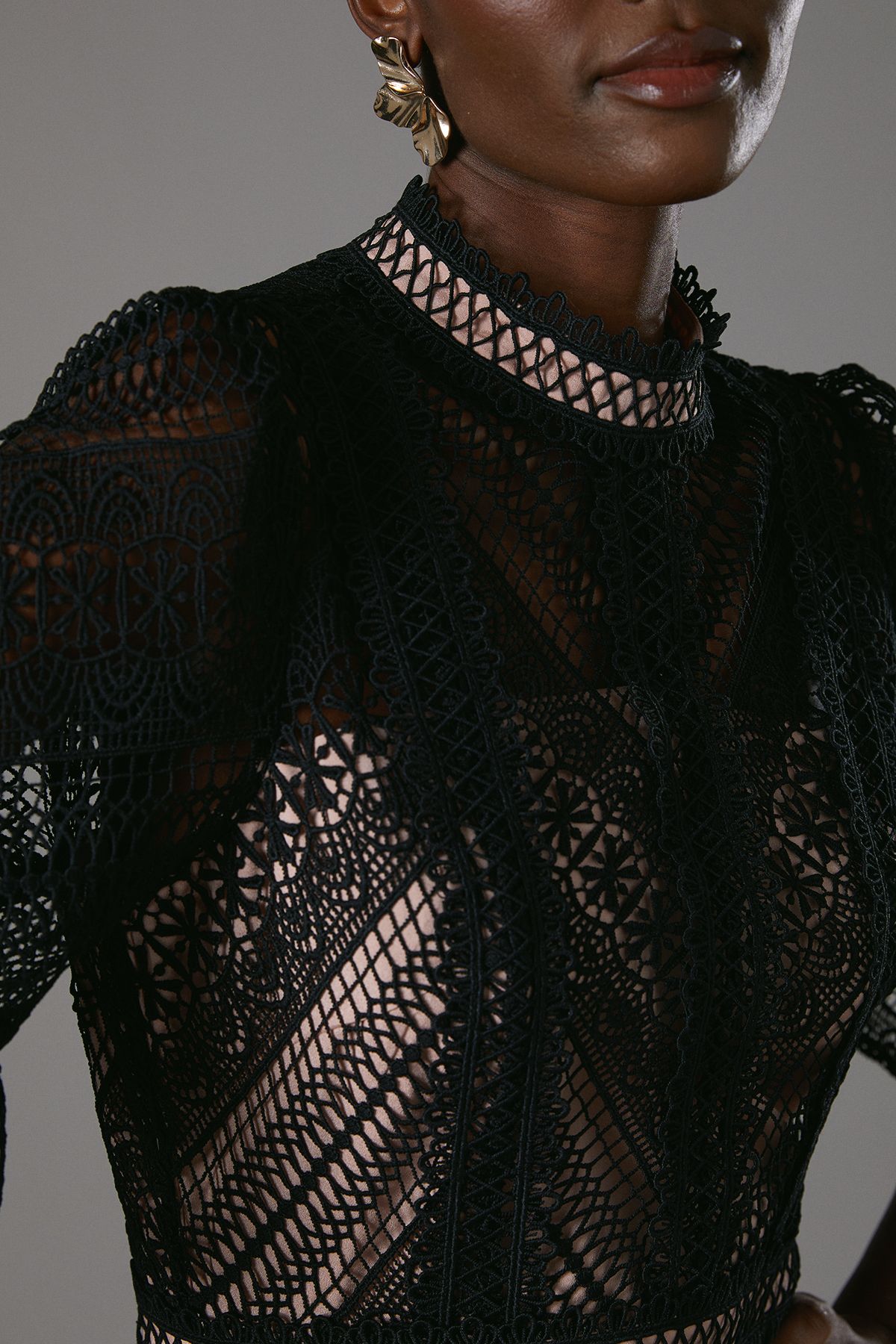 Coast Lace Tiered Midi Dress Black image 5