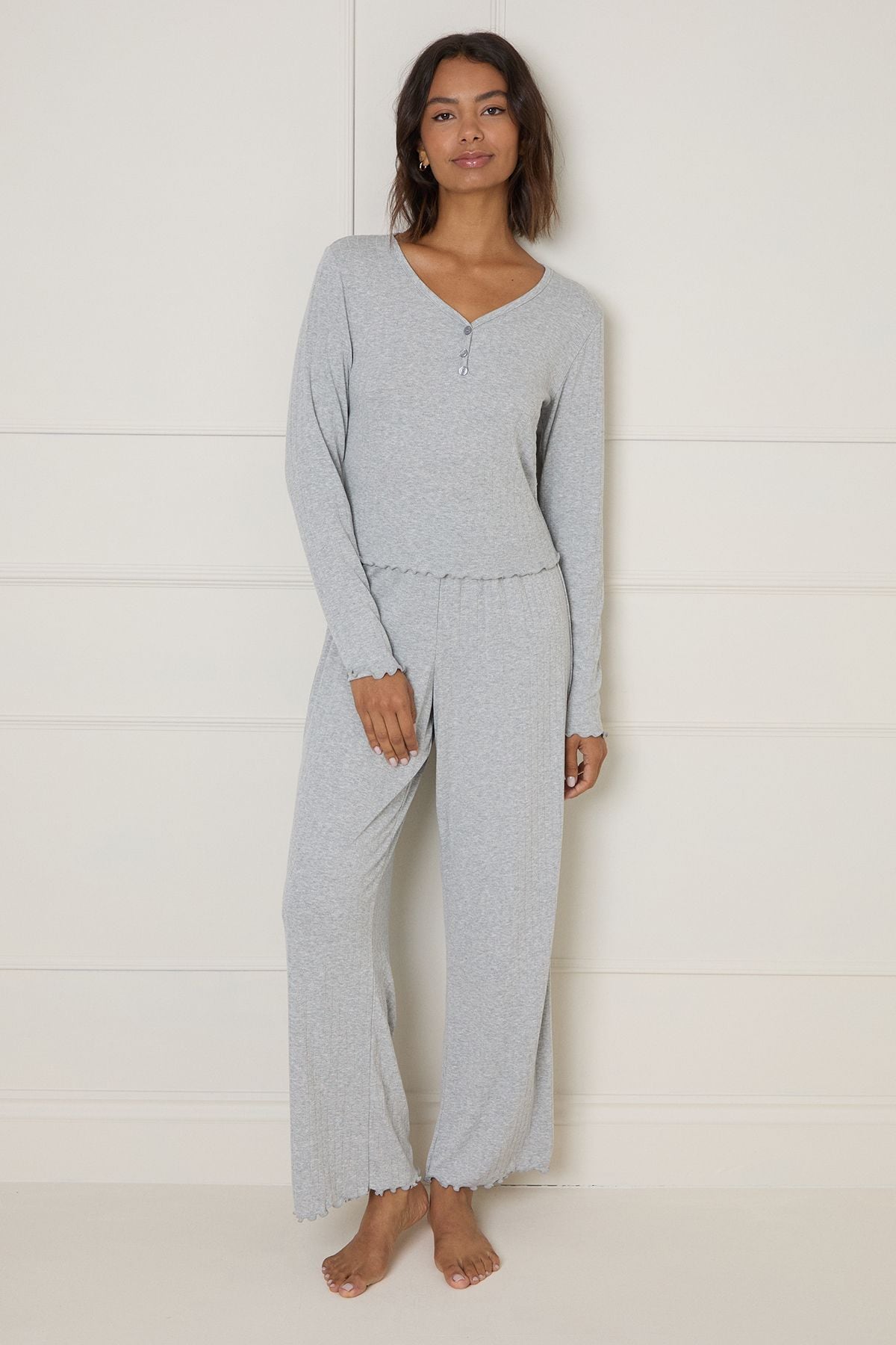 Oasis Pointelle Jersey Pyjama Set Grey