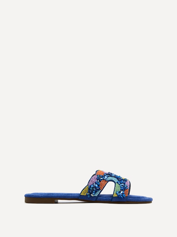 Linzi Zahara Cobalt Blue Faux Suede Embellished Slider Sandal
