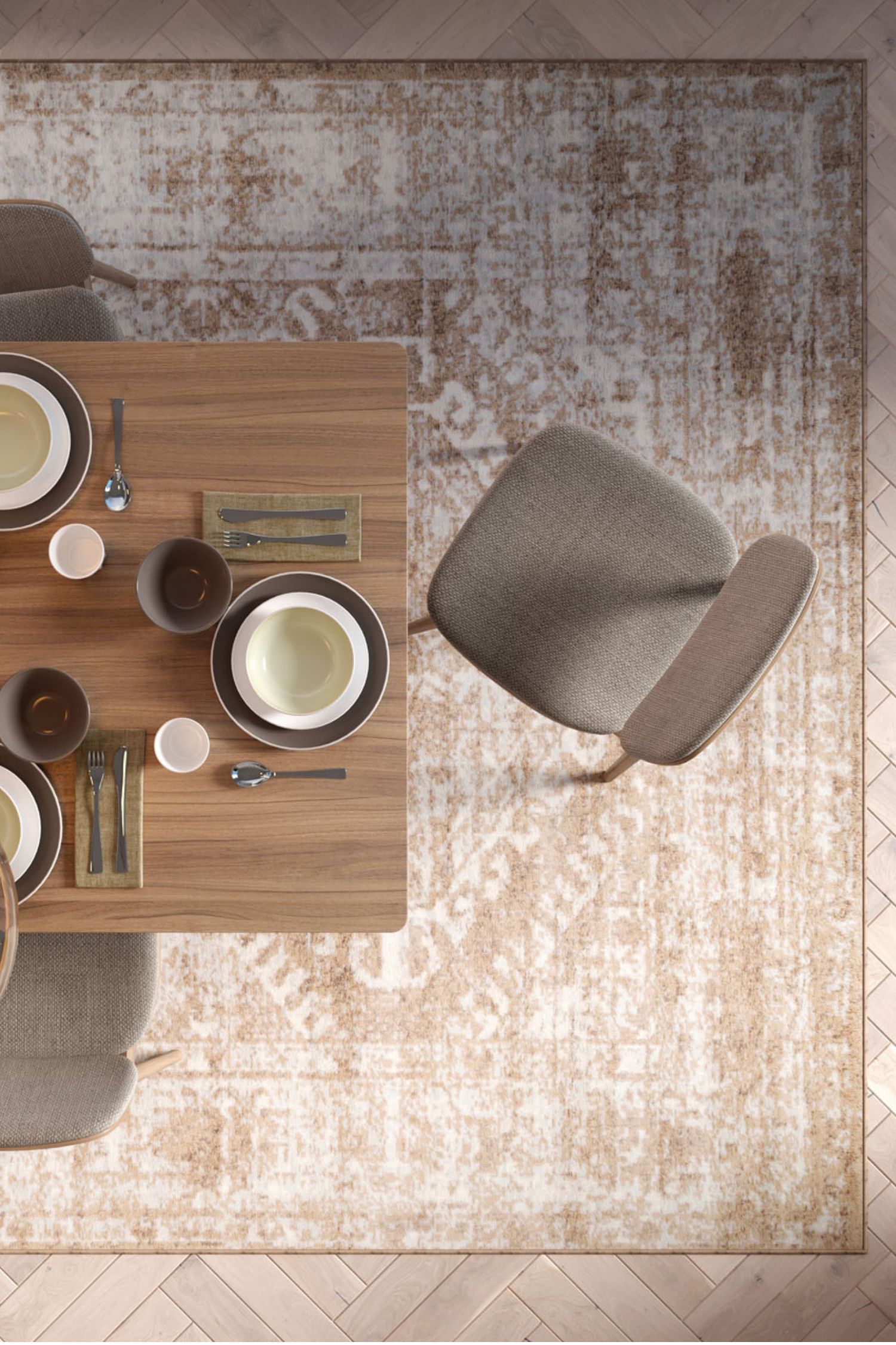 Kukoon Neutral Beige Geometric Medallion Bordered Rug image 2