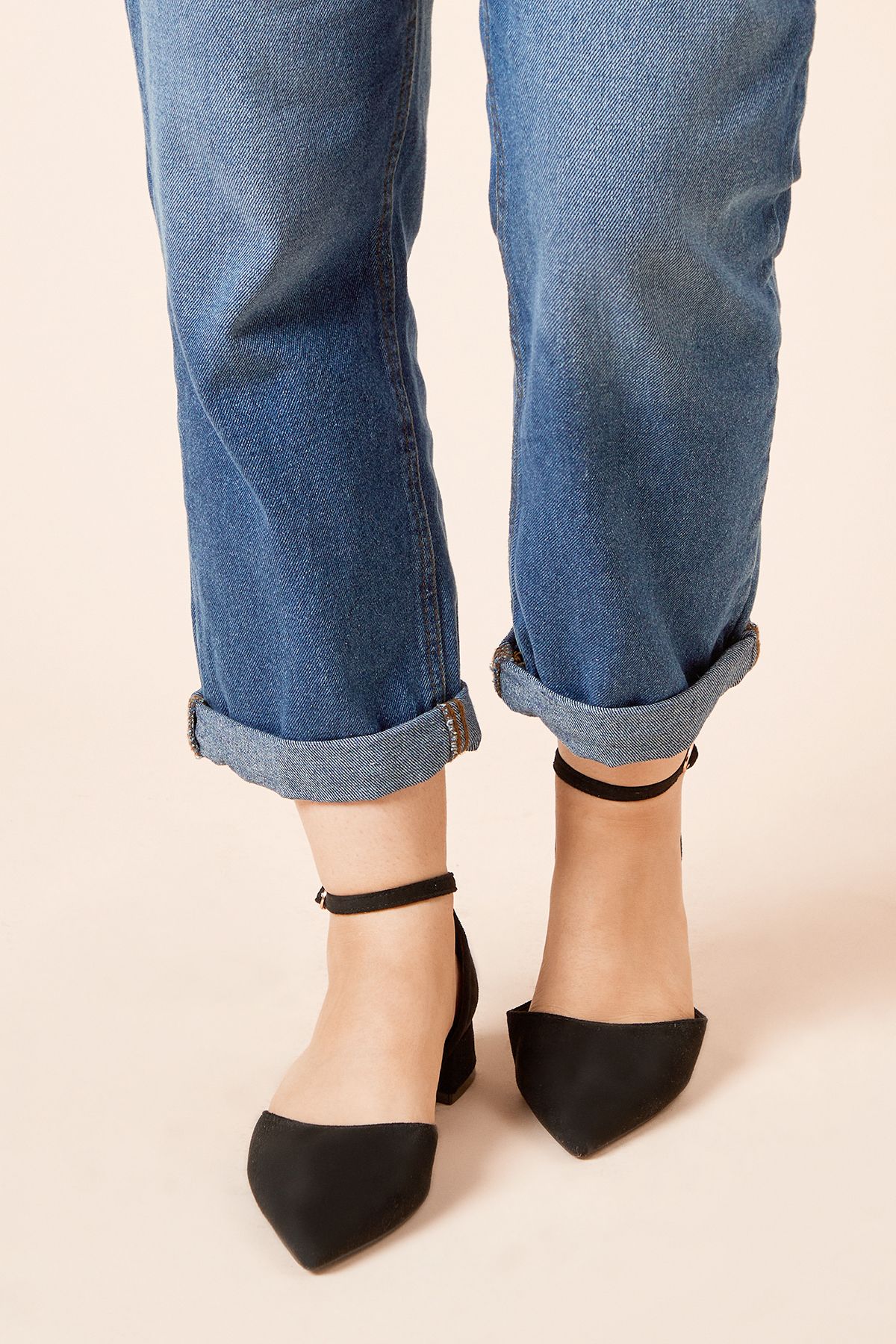 Dorothy Perkins Bennie Faux Suede Pointed Low Block Heel Court Shoes Natural Black image 2