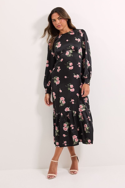Dorothy Perkins Floral Empire Seam Blouson Sleeve Sleeve Midi Dress Black