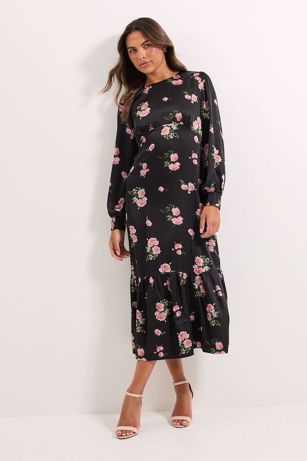 Dorothy Perkins Floral Empire Seam Blouson Sleeve Sleeve Midi Dress Black