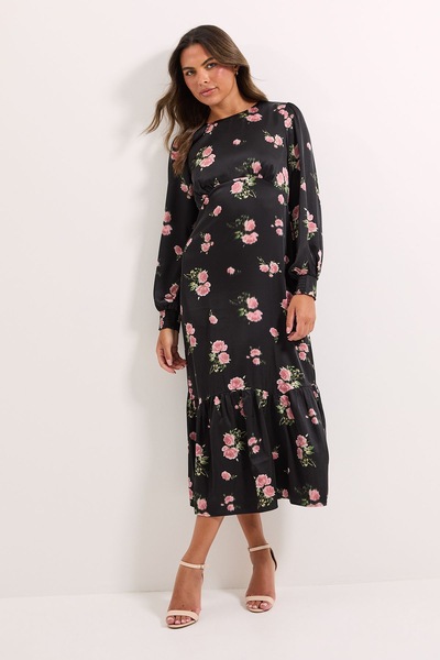 Dorothy Perkins Floral Empire Seam Blouson Sleeve Sleeve Midi Dress Black