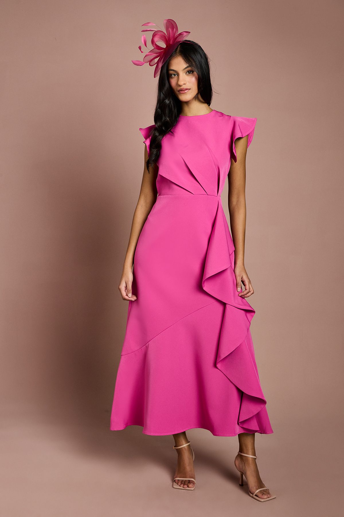 Coast Petite Ruffle Detail Midi Dress Magenta