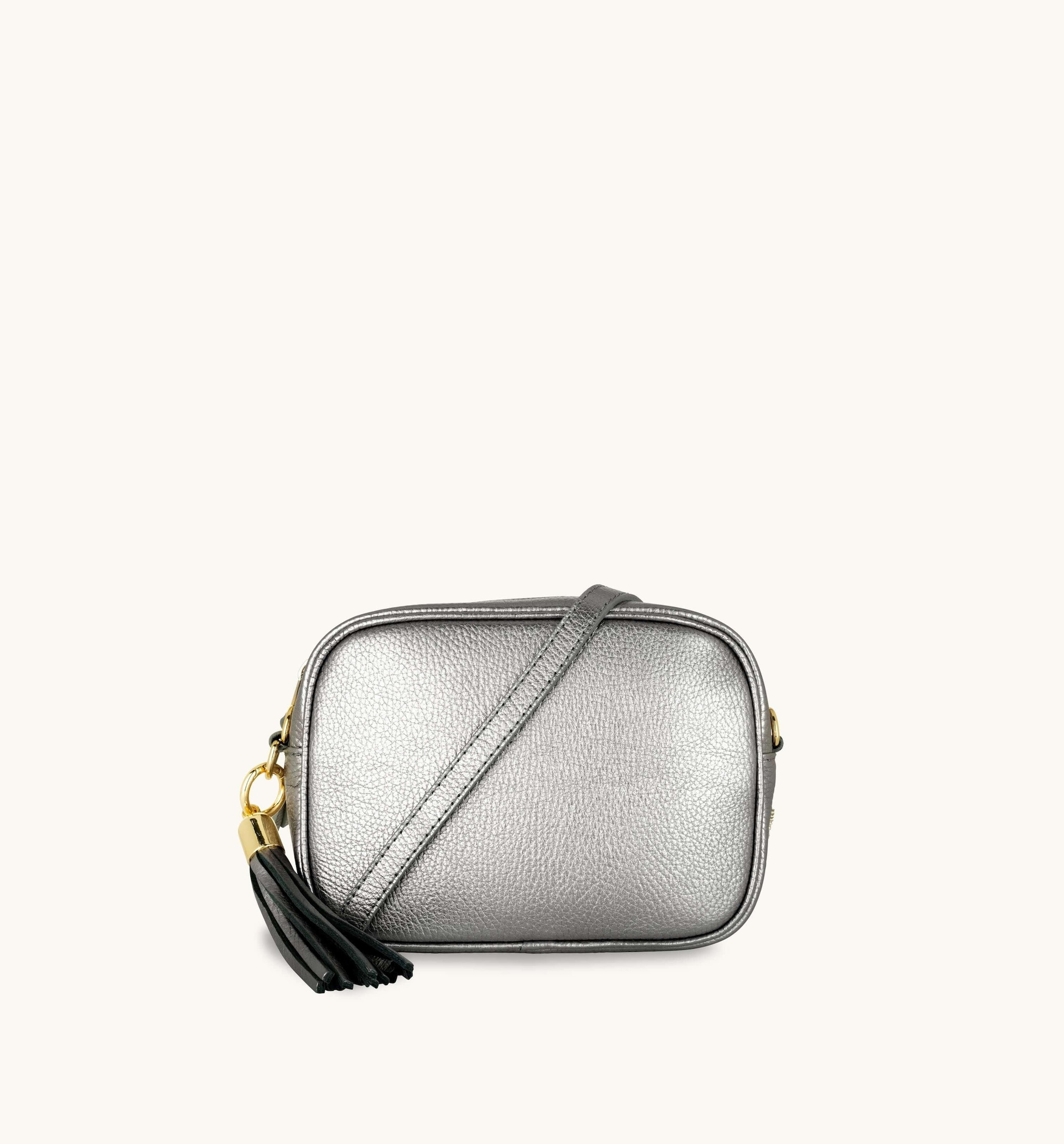 Apatchy London Pewter Leather Crossbody Bag With Black & Silver Chevron Strap image 2
