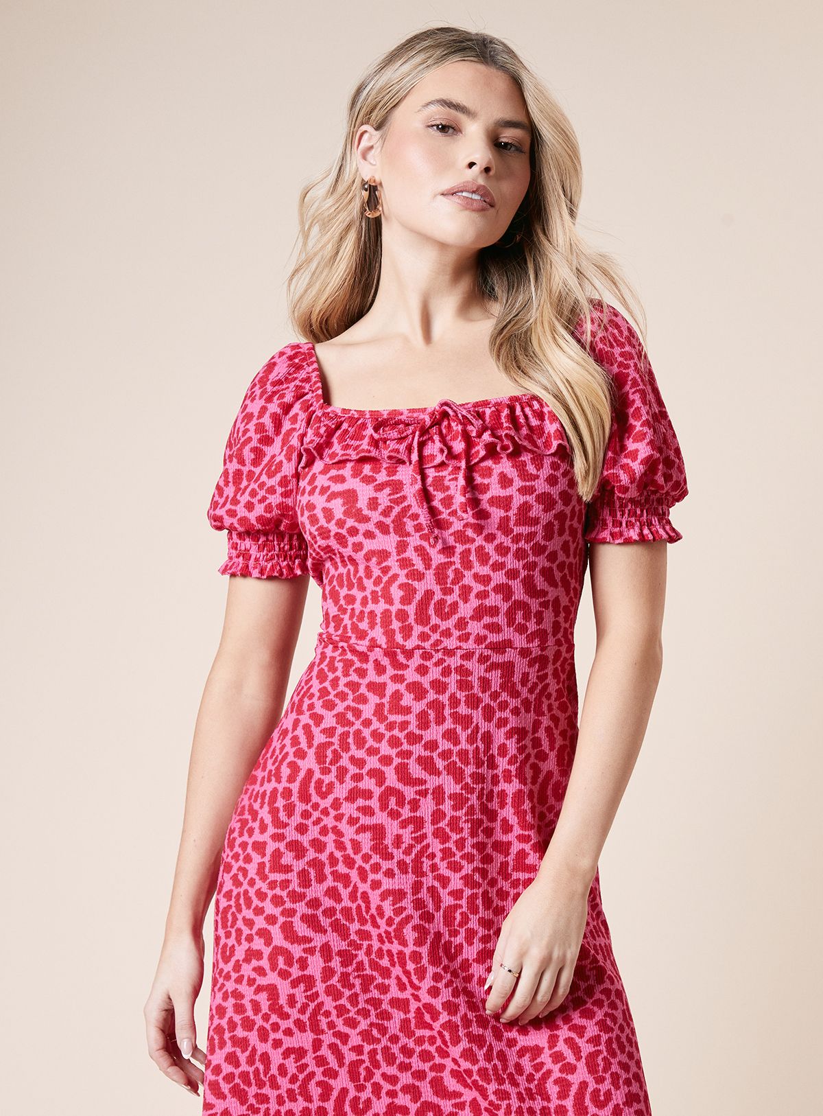 Dorothy Perkins Pink Animal Square Neck Frill Jersey Midi Dress Pink image 2