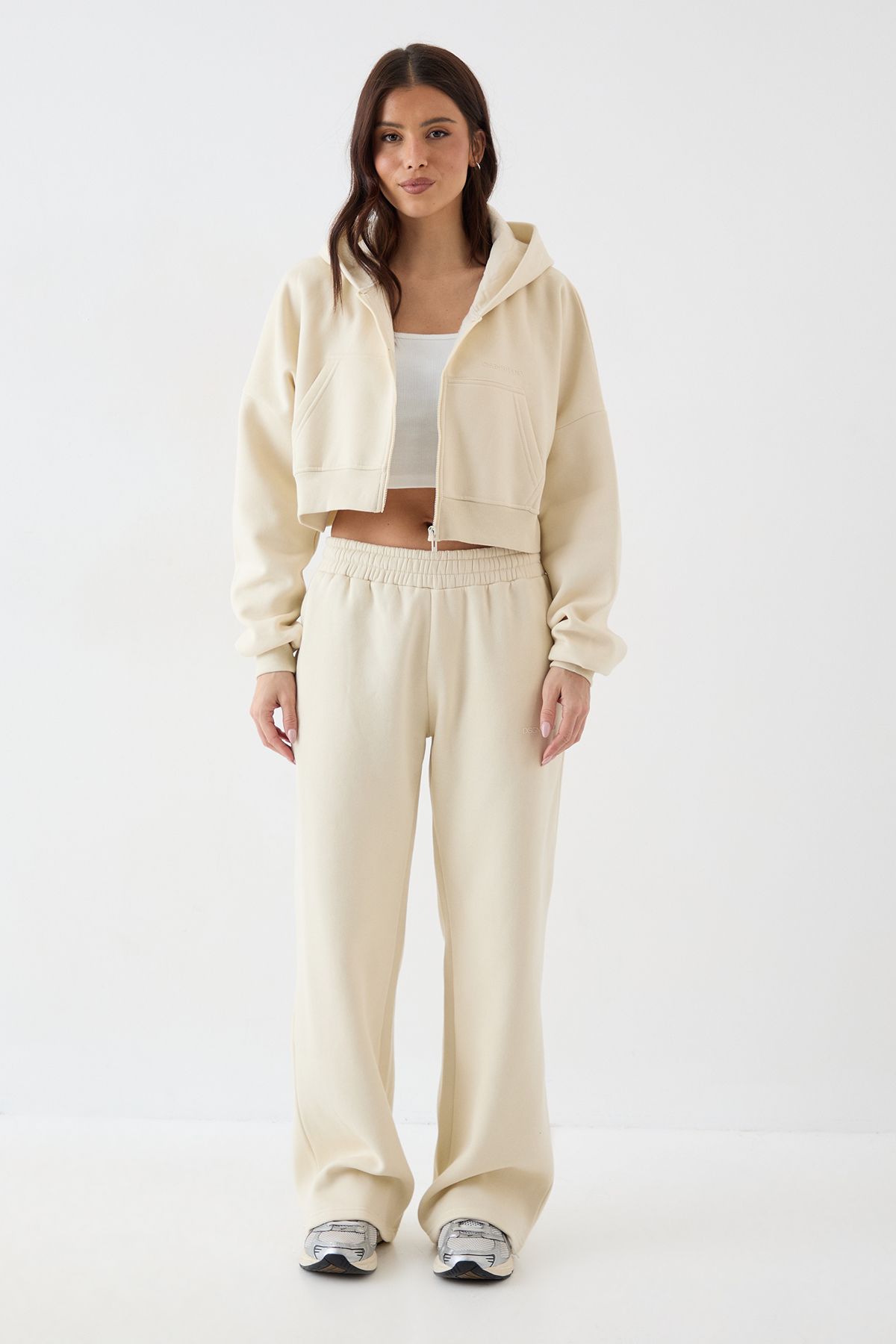 DSGN Studio DSGN Studio Boxy Crop Zip Through Hoodie Cream image 5