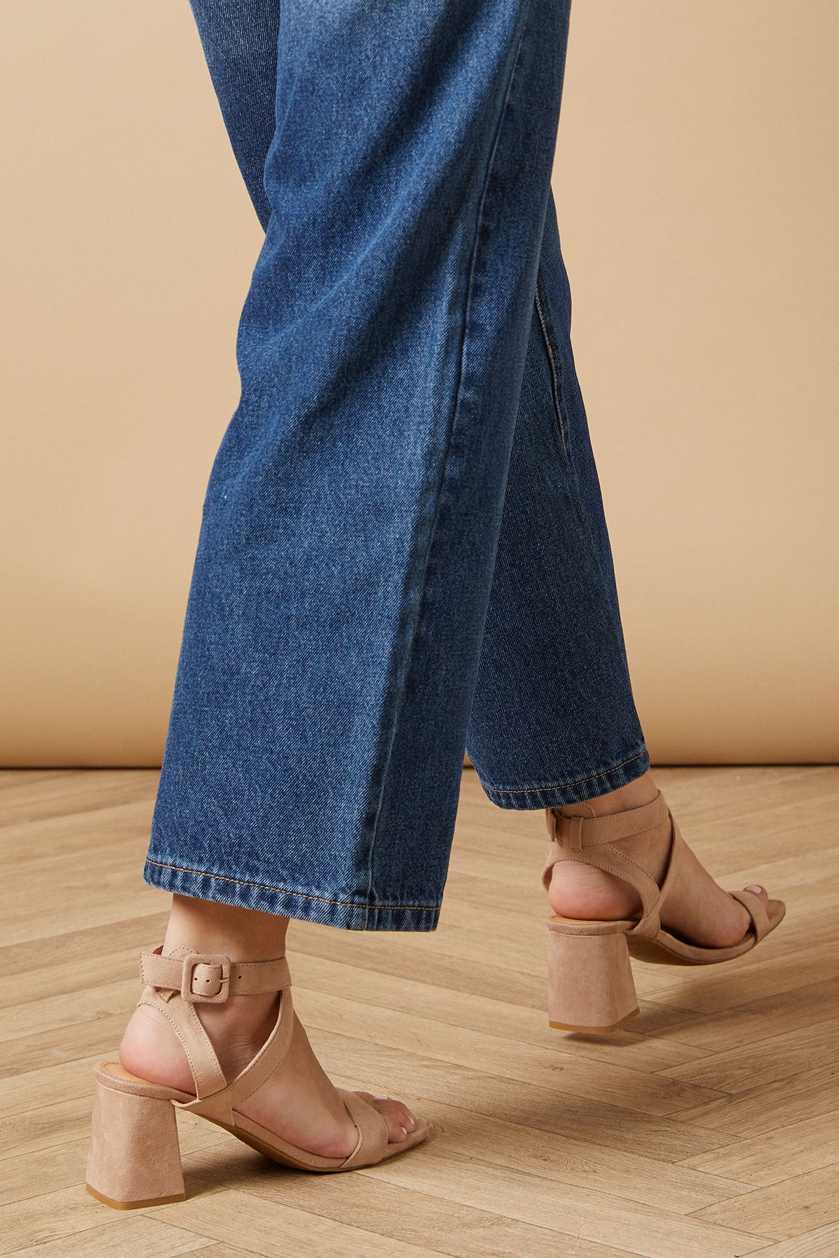 Oasis Millie Covered Buckle Medium Block Heeled Sandals Taupe image 4