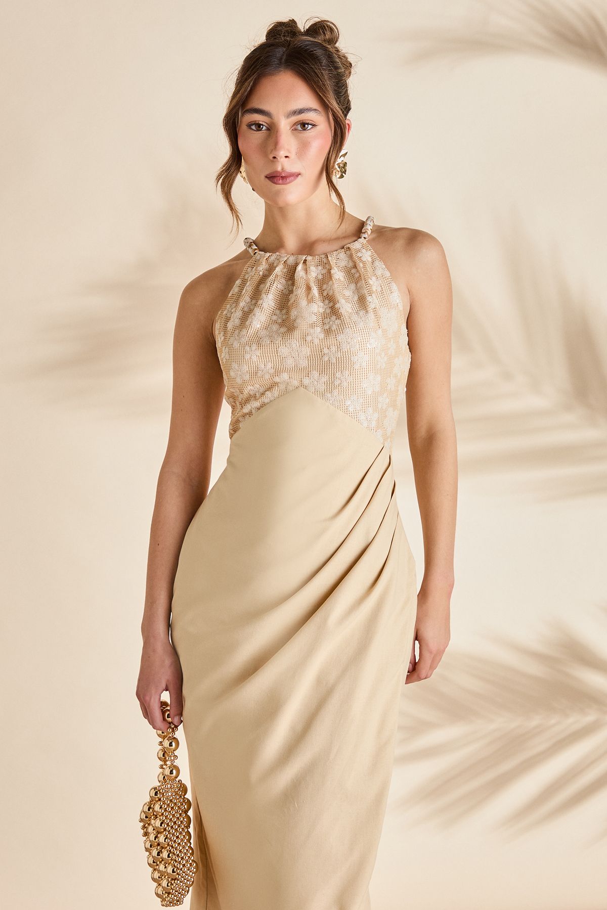 Coast Bead Detail Sequin Midi Holiday Dress Beige image 2