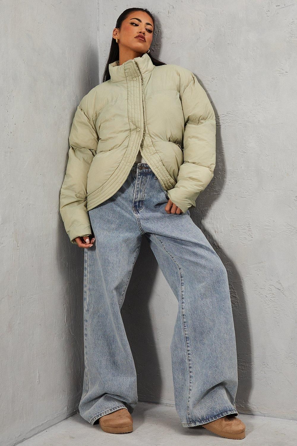 MissPap Ribbed Placket Puffer Coat Green image 2