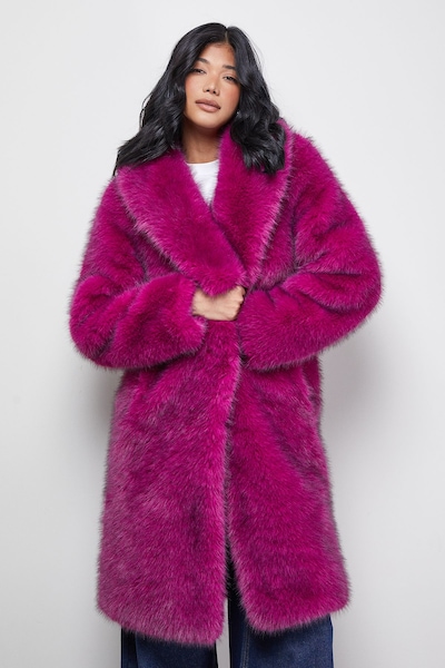 Warehouse Two Tone Luxe Faux Fur Coat Purple