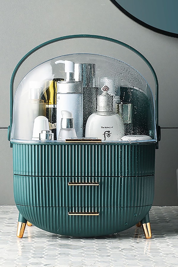 Living and Home Cosmetic Organizer Skincare Display Box With 2 Layers Of Storage Boxes And Transparent Lid Elegant Makeup Storage Organizer Box with Drawers and Handle