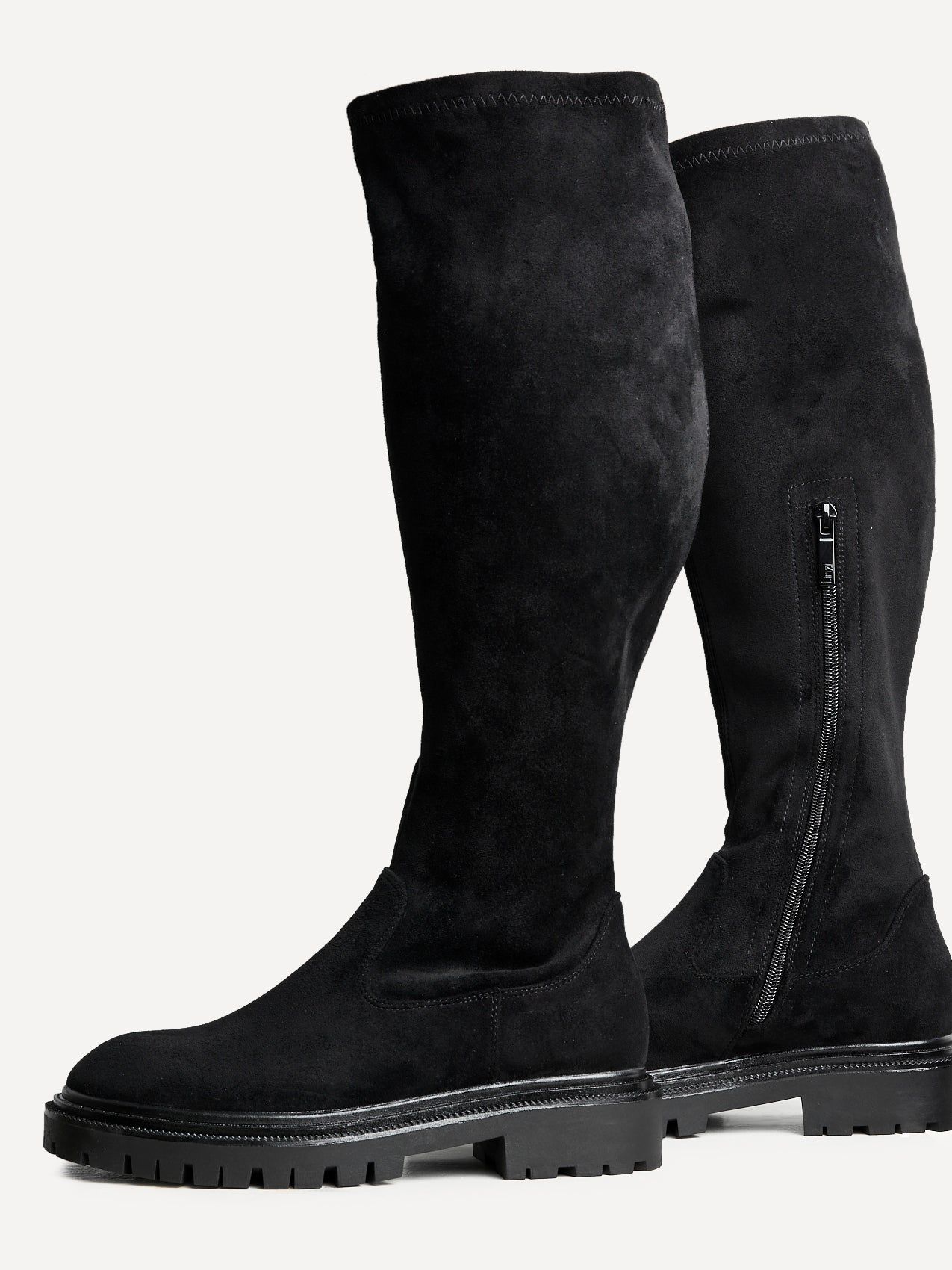 Linzi Briody Wide Fit Black Faux Suede Knee High Stretch Boot image 4