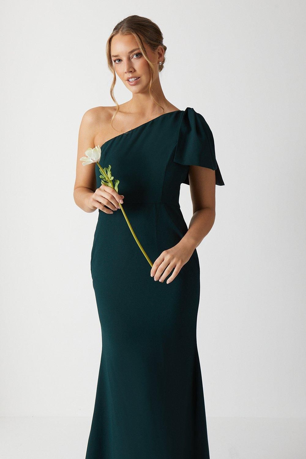 Coast Coast Honoured Bow One Shoulder Maxi Bridesmaid Dress Emerald image 2