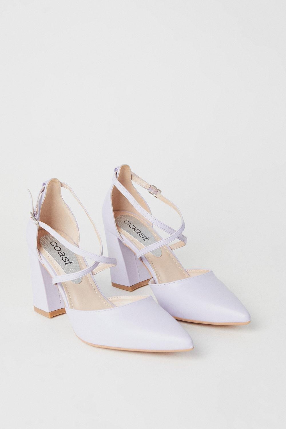 Coast Treat Faux Leather  Cross Strap Pointed Block Heel Court Shoes Lilac image 3