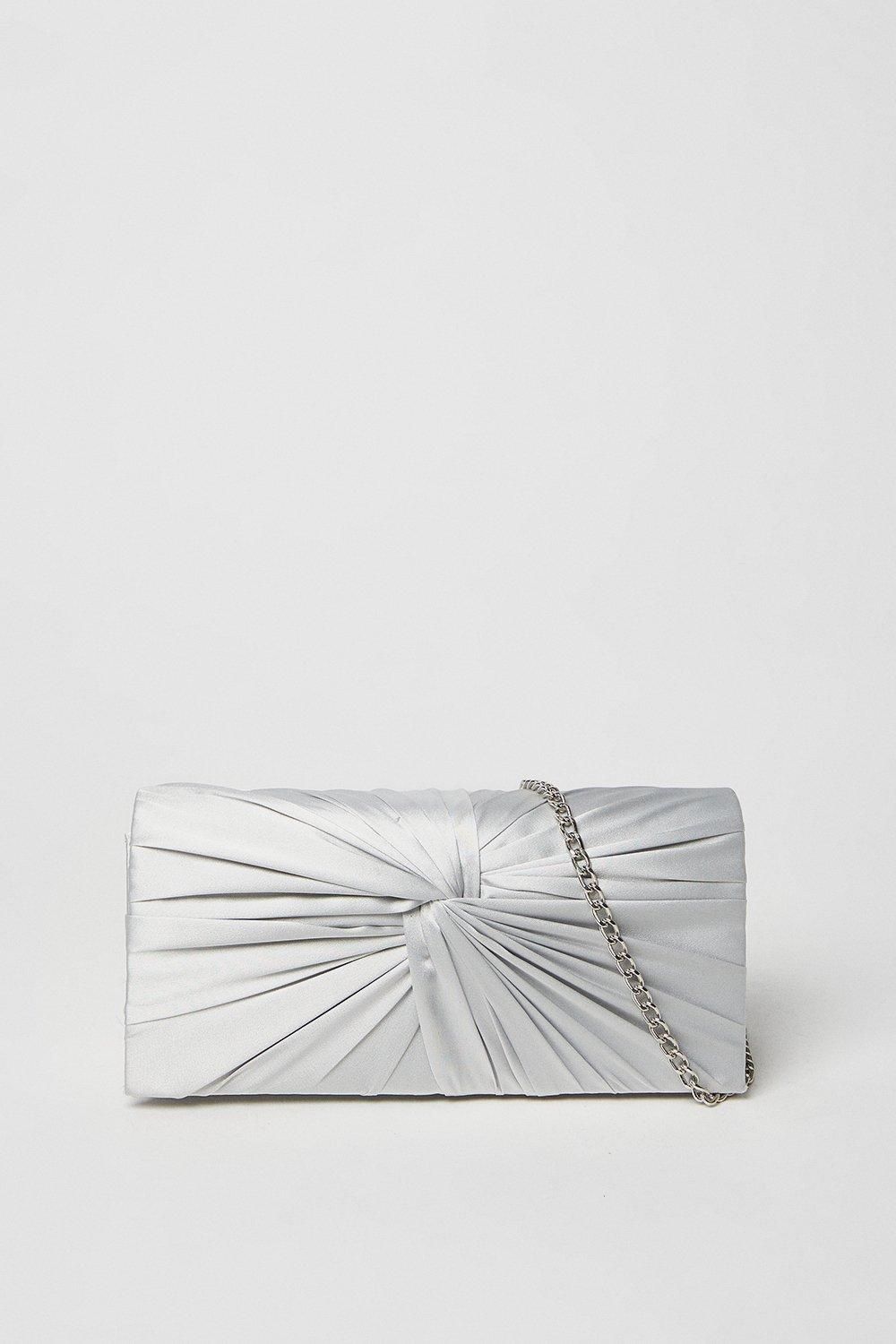 Dorothy Perkins Beauty Twist Front Satin Clutch Bag Silver image 2