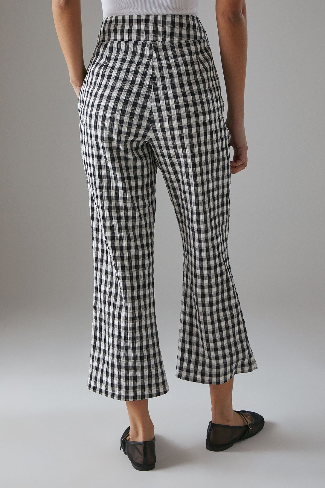 Warehouse Gingham High Waisted Cropped Trousers Black image 4