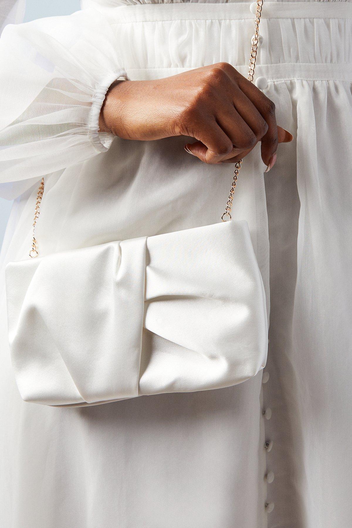Oasis Bridal Ruched Clutch Bag With Removable Shoulder Strap White image 2