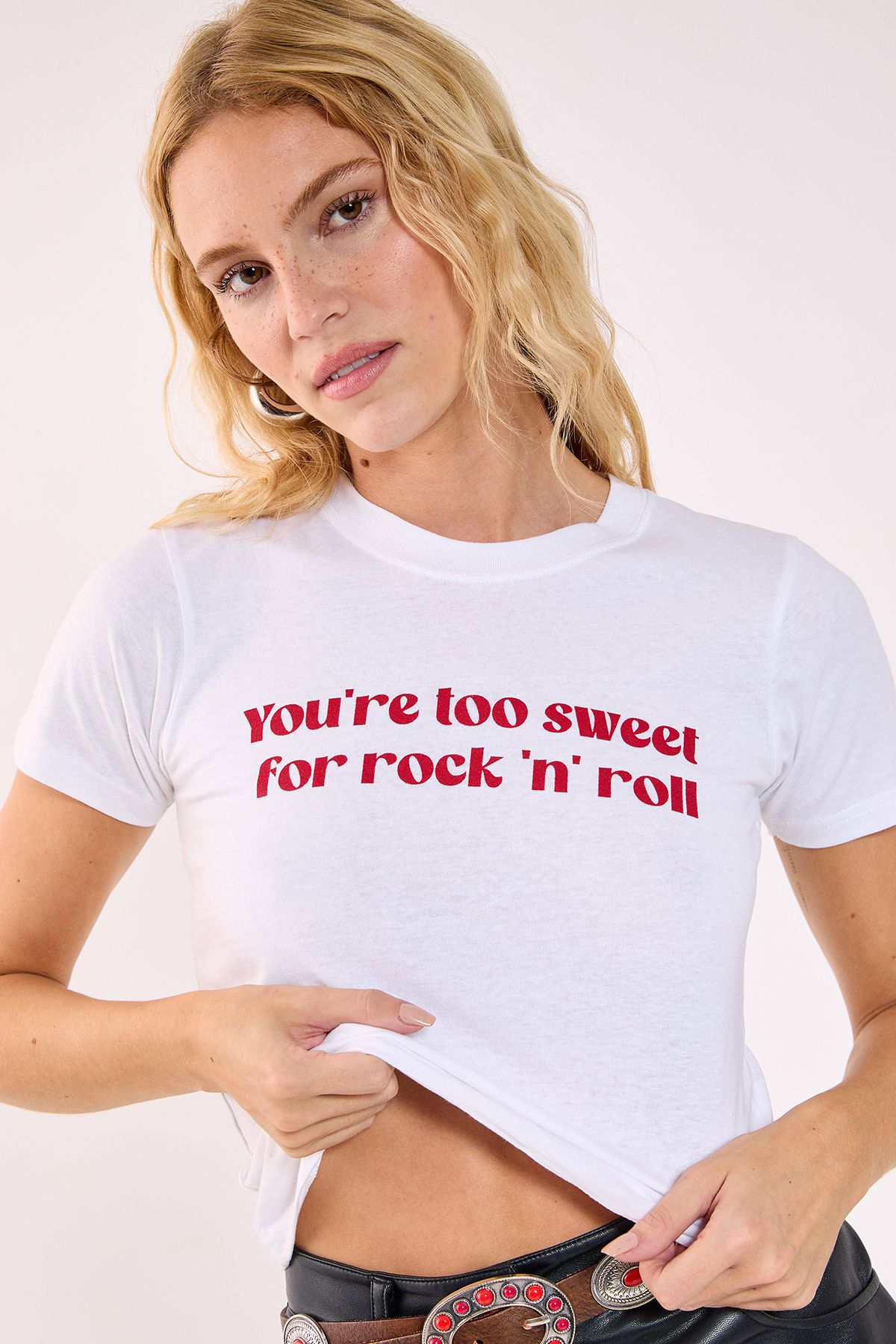 NastyGal You're Too Sweet For Rock 'N' Roll Graphic Baby T-Shirt White image 3