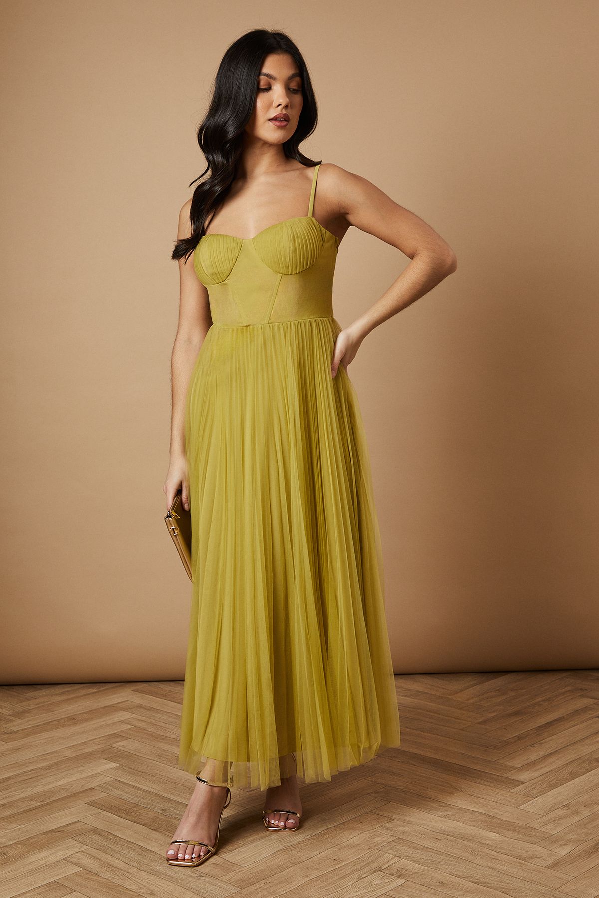 Oasis Corset Detail Maxi Dress Soft Lime