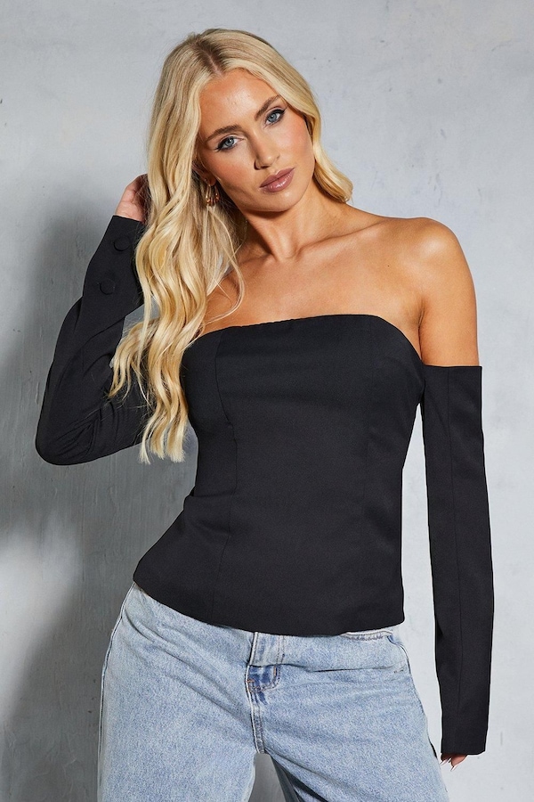 MissPap Bardot Structured Zip Back Top Black