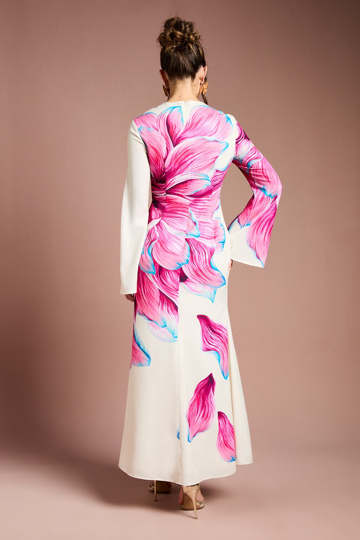 Coast Flare Sleeve High Neck Satin Maxi Dress Pink image 3