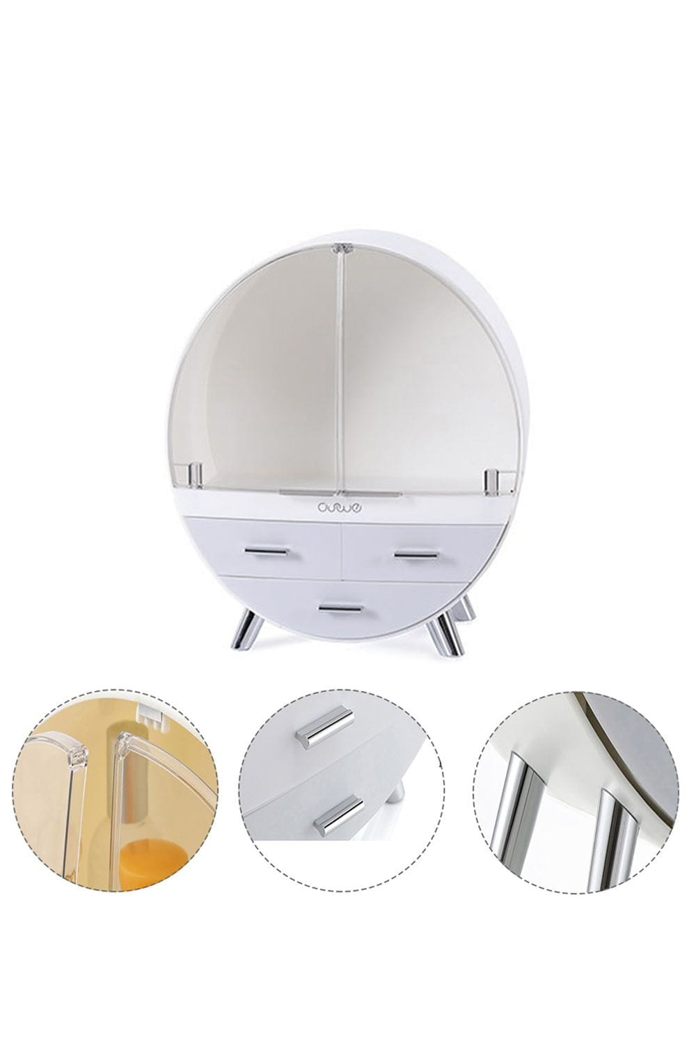 Living and Home 34CM High Round Transparent Cosmetic Display Box With 3 Drawers Storage Box image 6