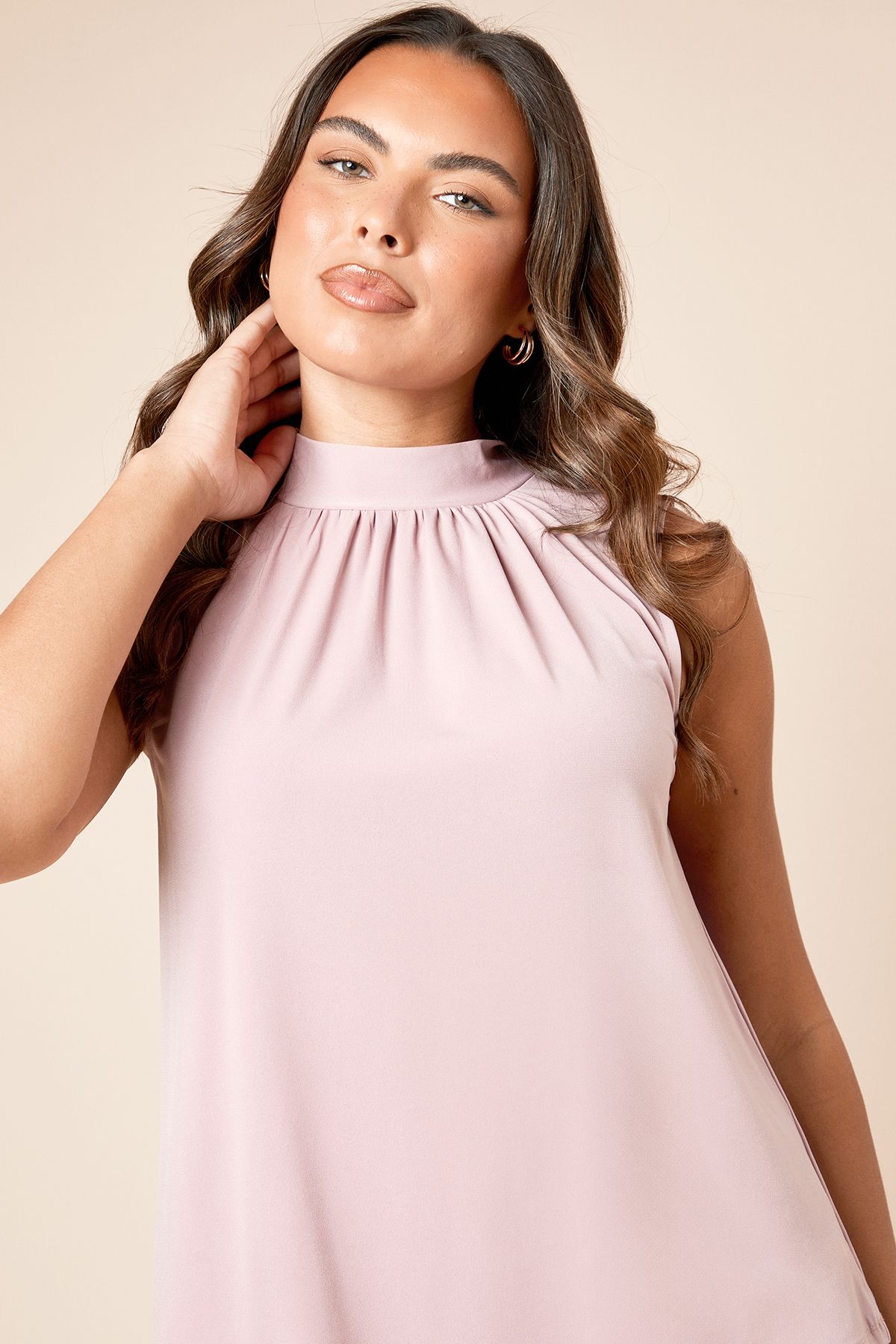 Dorothy Perkins High Neck Tie Back Jersey Top Pink image 2