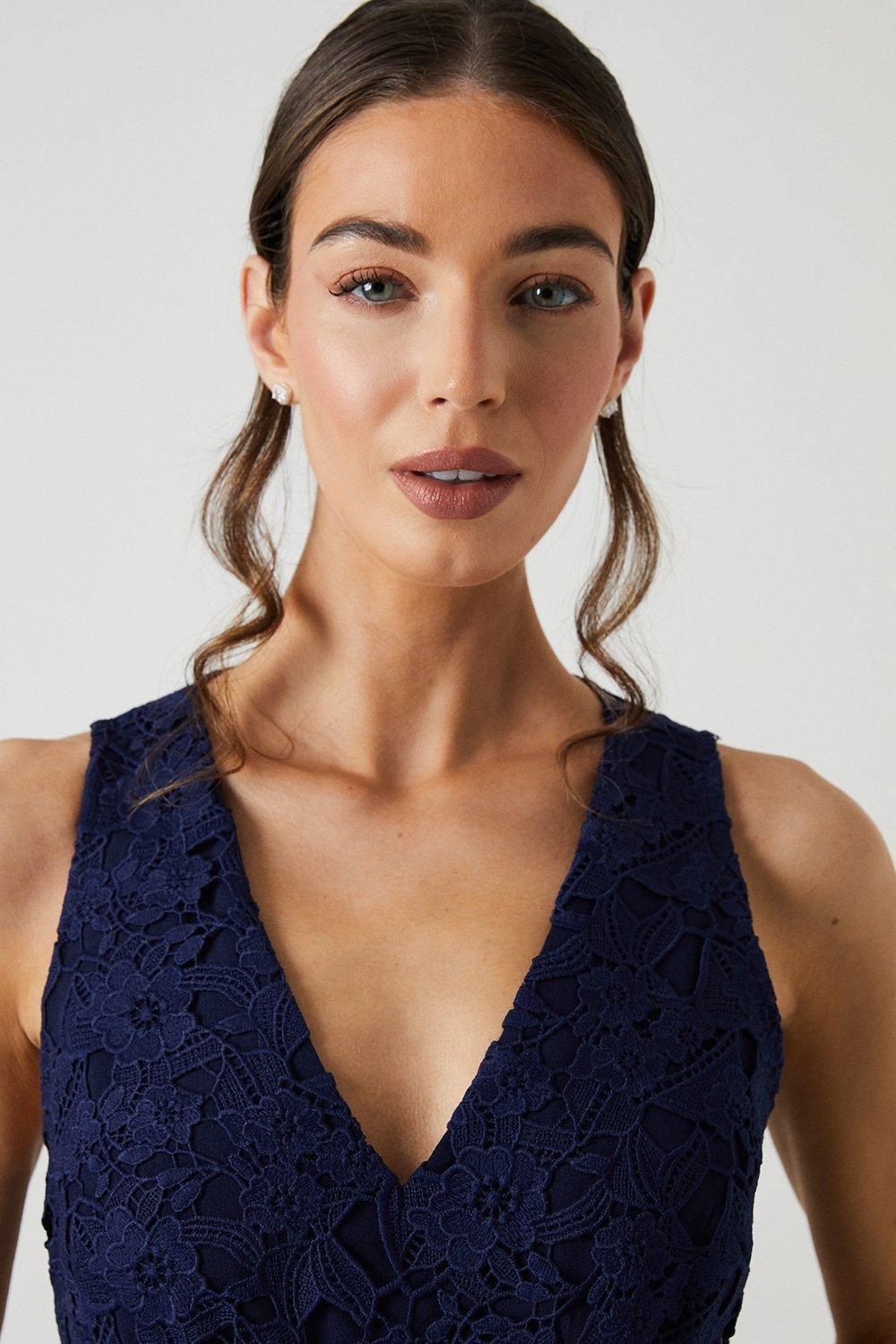 Coast Crochet Lace Two In One Bridesmaid Maxi Dress Navy image 4