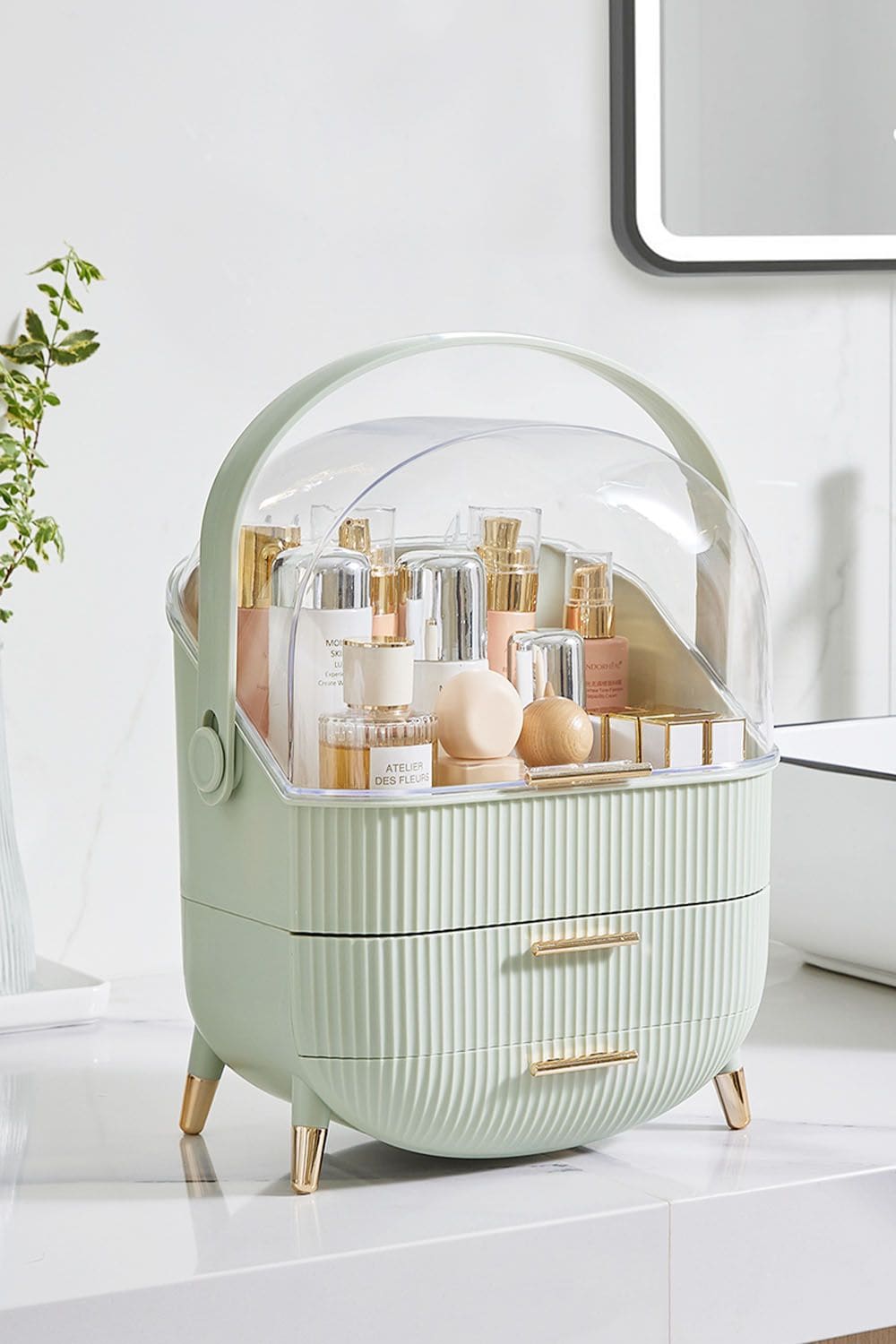 SHEONLY Portable Waterproof Dustproof Bathroom Makeup Organizer and Storage with Lid image 2