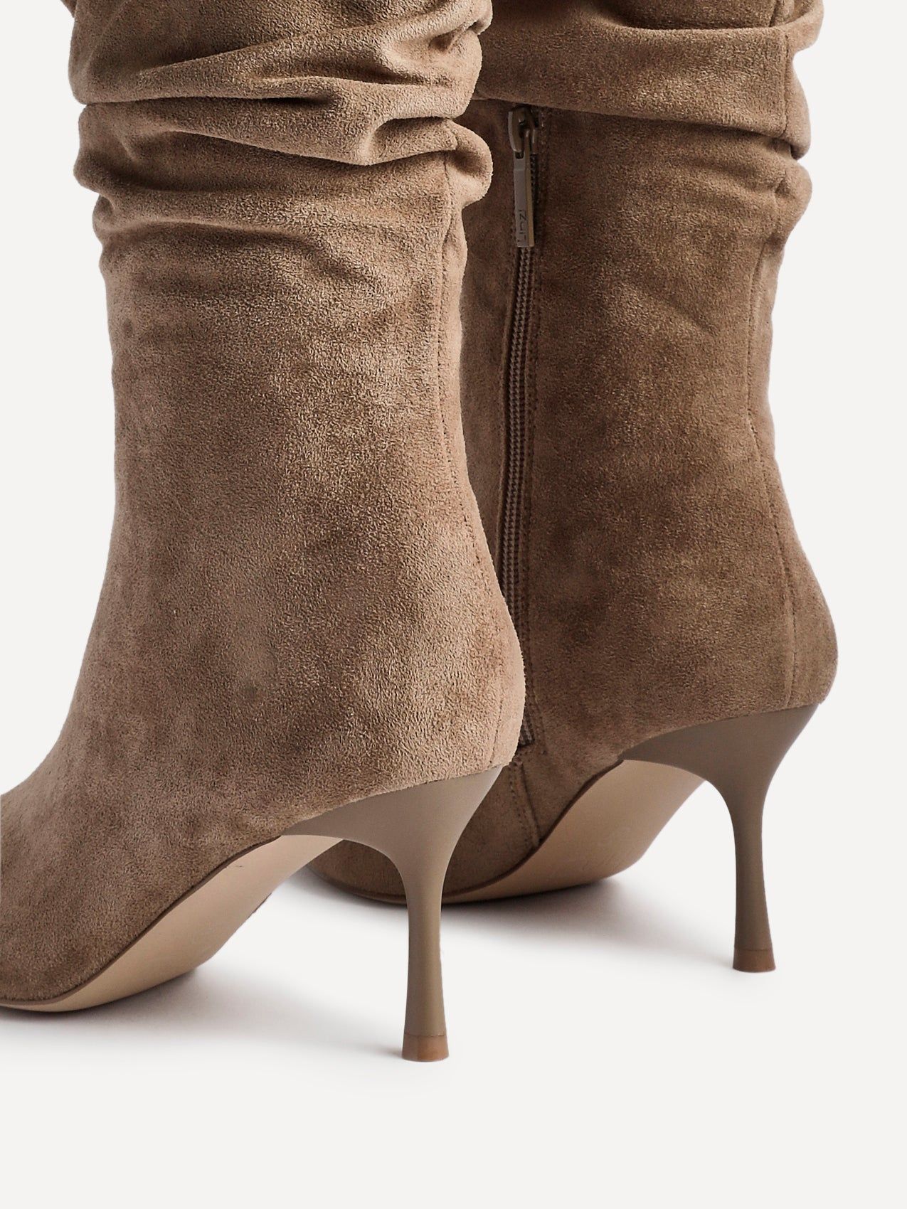 Linzi Rosenna Beige Suede Ruched High Leg Heeled Boot image 5