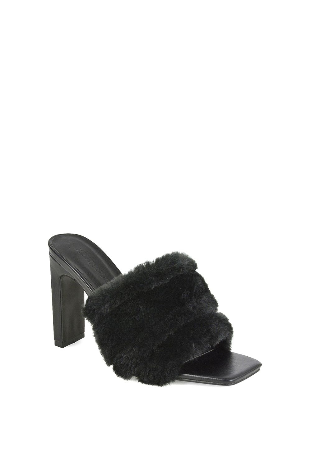 XY London 'Hunter' Fluffy Faux Fur Square Toe Slim Block Heel Mules image 2