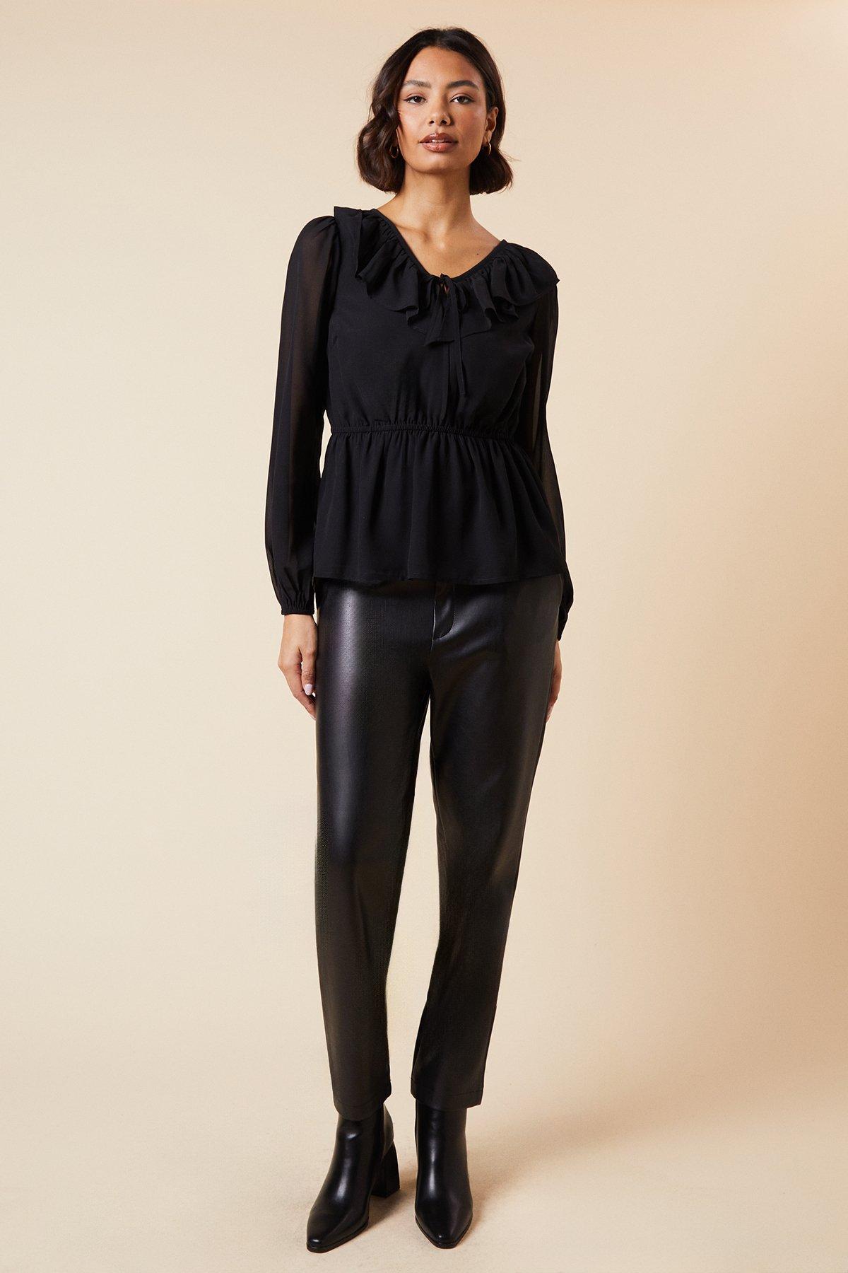 Dorothy Perkins Ruffle Front Long Sleeve Blouse Black image 4