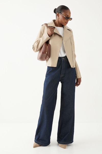 MissPap Leather Look Biker Jacket Stone