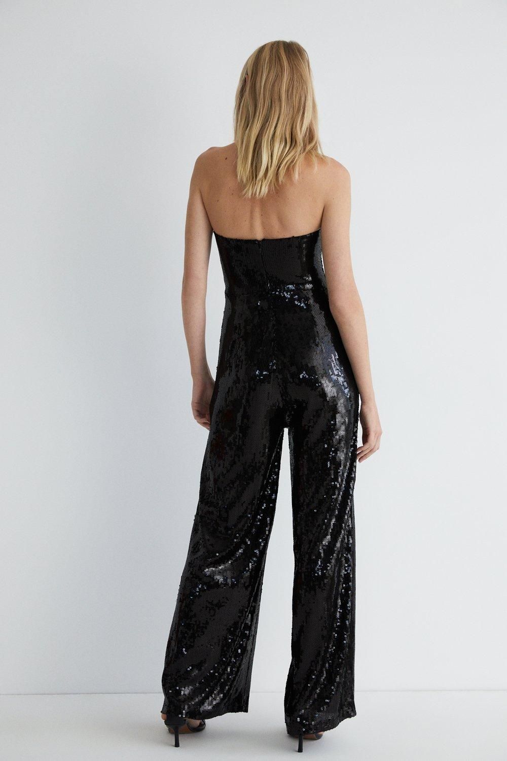 Warehouse Sequin Sweetheart Bandeau Jumpsuit Black image 3