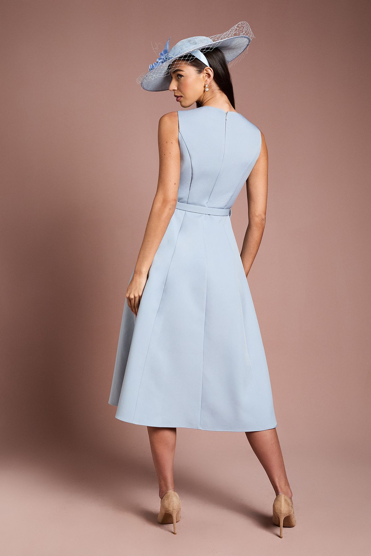 Coast Lisa Tan Tailored Crepe Midi Dress Light Blue image 3