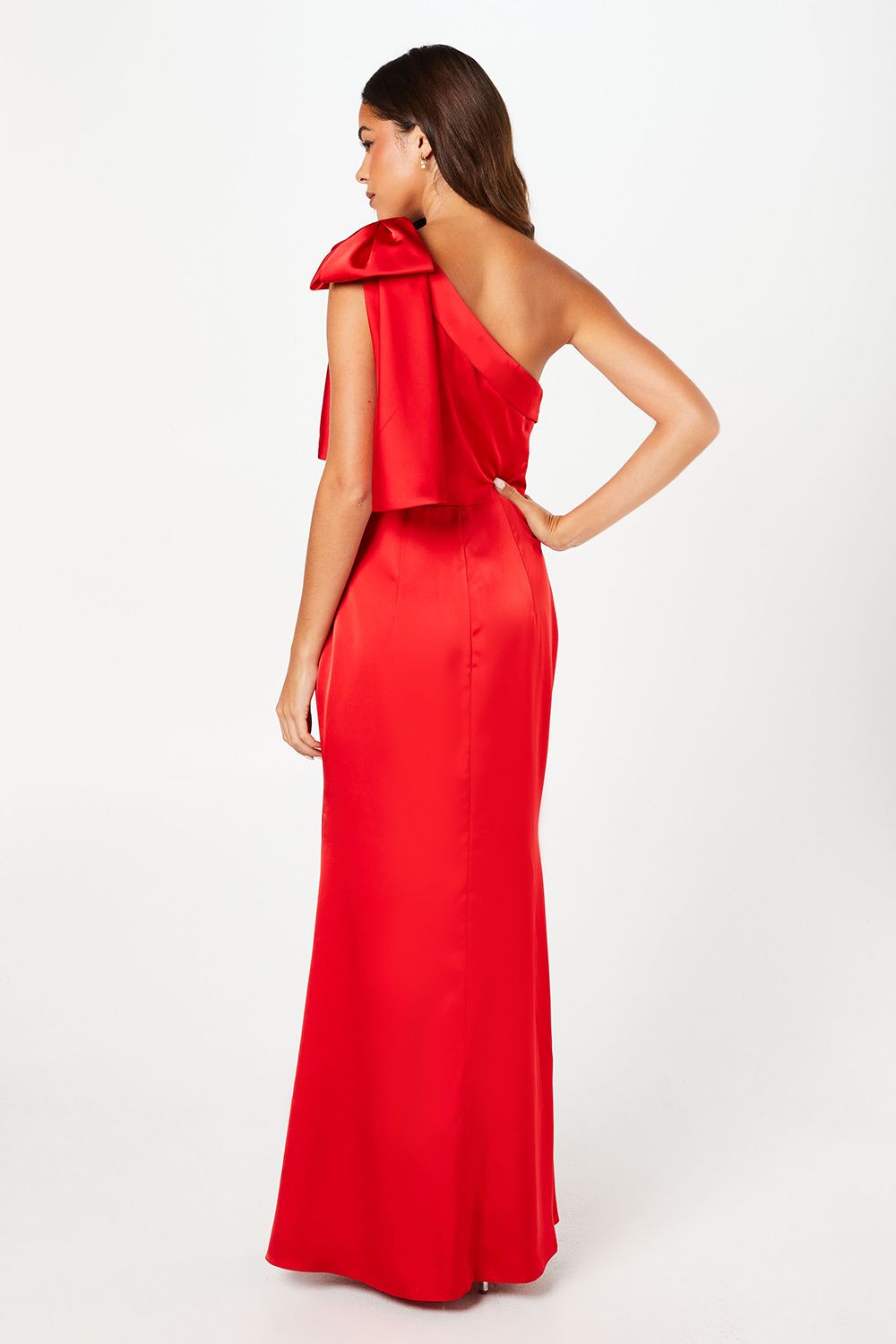 Coast Contrast Bow Satin One Shoulder Maxi Dress Cherry image 3