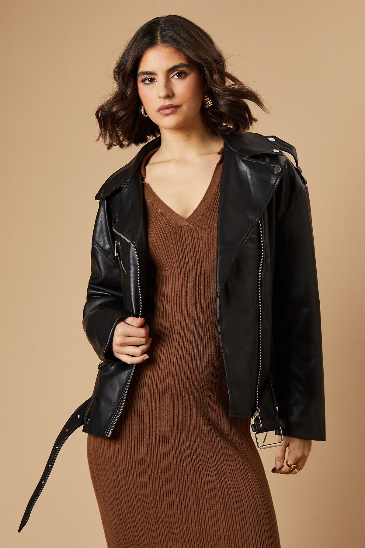 Oasis PU Leather Zip Detail Jacket Black image 1